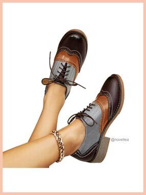 Women's Retro Oxford Shoes Chunky Block Heel Lace Up Sneaker